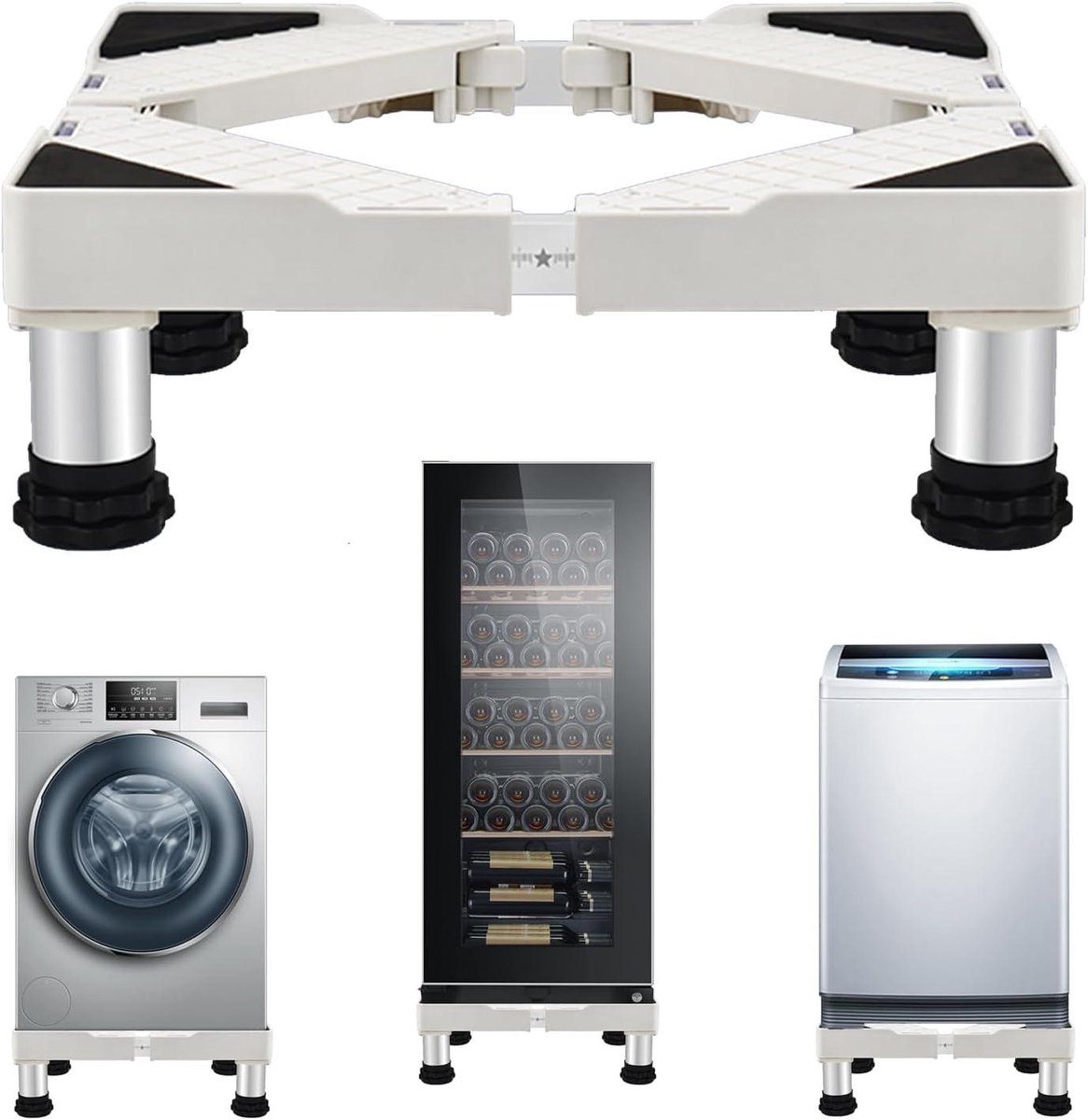 Wasmachine Onderstel - Koelkast Voetframe - Apparaten Verhoging - Verstelbare Breedte - 50-75 cm - Zilver