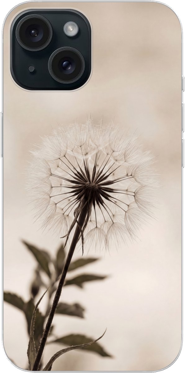 Telefoonhoesje Geschikt voor iPhone 15 hoesje - Paardenbloem - Minimalistisch - Wit - Siliconen Telefoonhoesje Telefoonhoesje