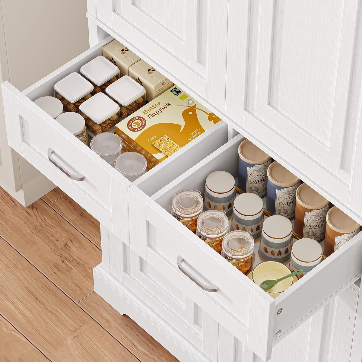 Classique Tall Pantry & Buffetkast met Siergroeven en 4 Deuren (80x40x181 cm)