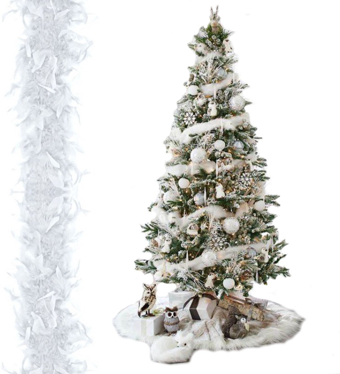 Inspiruj - Kerstslinger - 190 cm - Wit - Veren