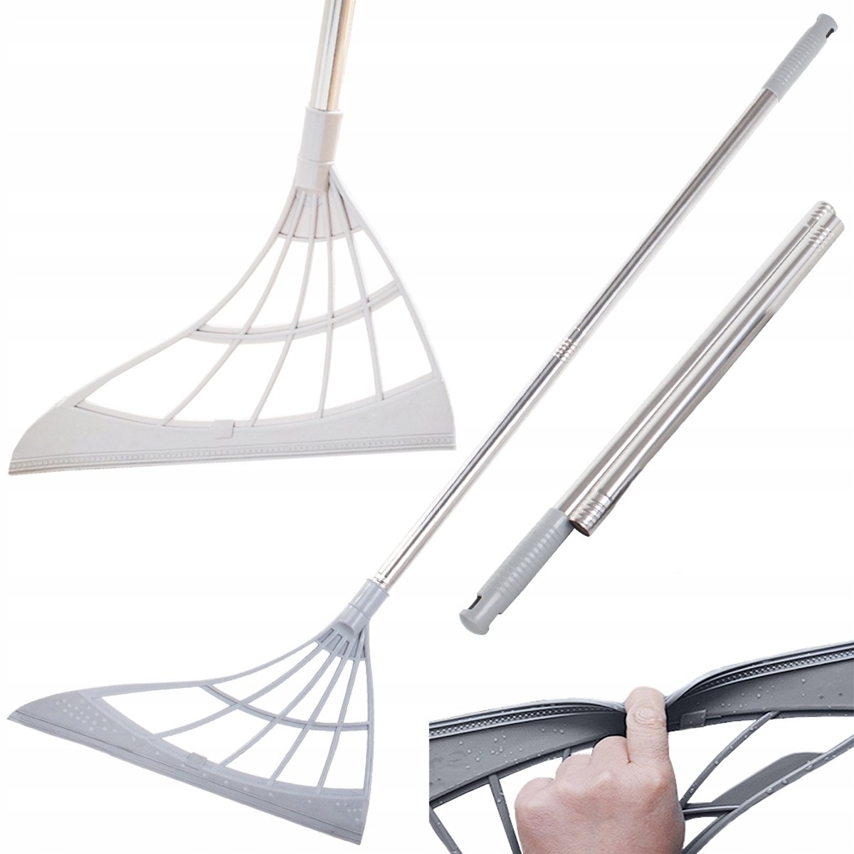 Rongrong Magic Serie - Siliconen Bezem - 95cm - Verstelbare Handgreep - Grijs