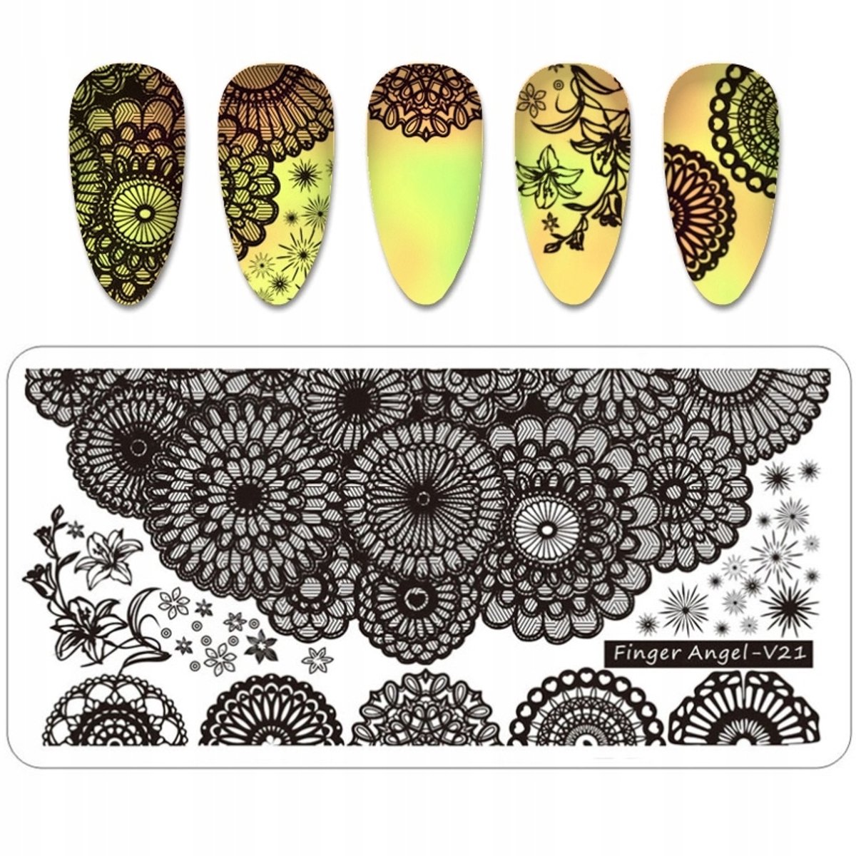 Born Pretty Finger Angel - V21 - Stempelplaat voor Nagels - Korrelige en Azuur Motieven