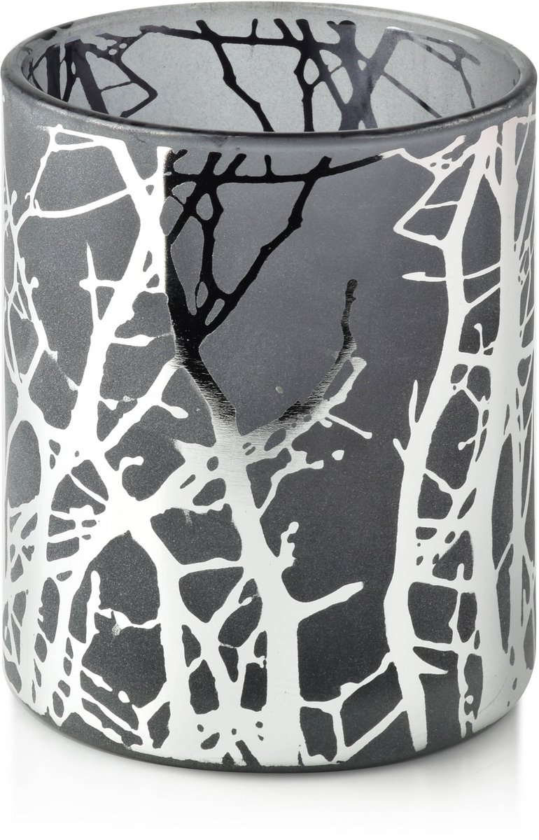 Mondex Odette Silver Serie - Glazen Theelichthouder - 8,8x8,8x10 cm