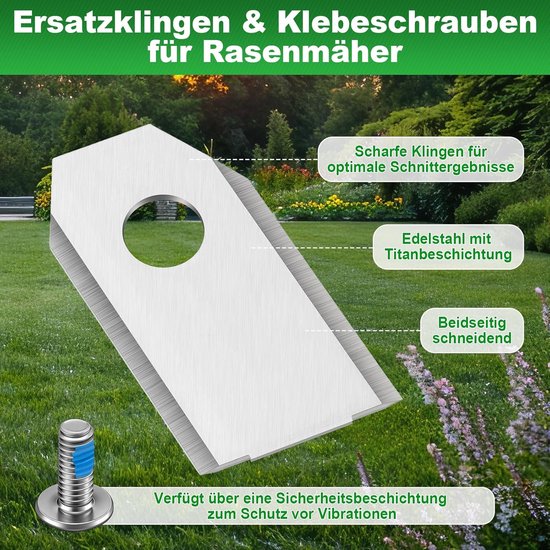 Maaimesjes geschikt voor Ecovacs Goat G1, O & A-serie - Reservemesjes Robotmaaier - 30 Stuks - Inclusief Schroeven - RVS - 36x18mm- zilver — afbeelding 3