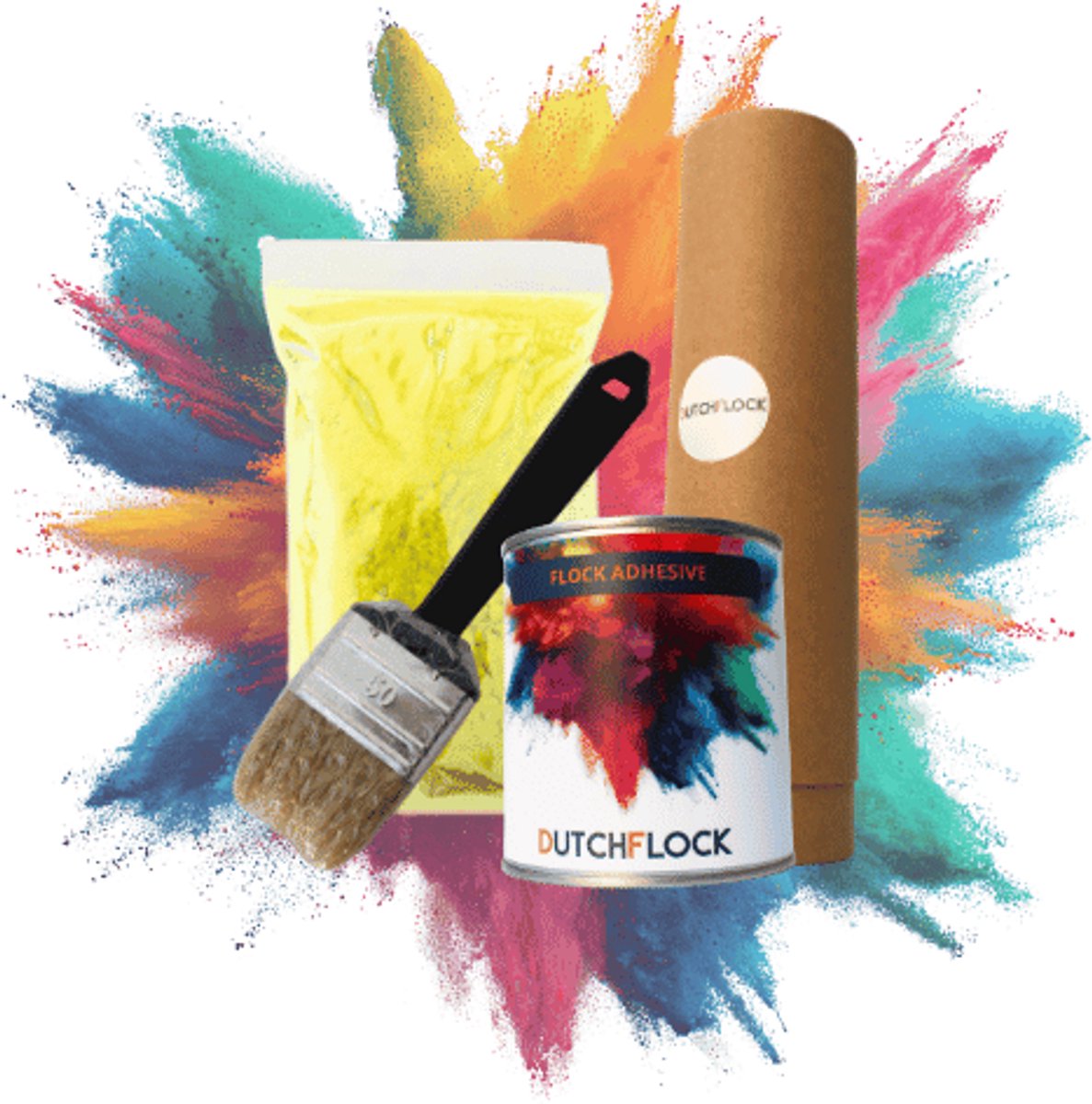 Flocking Kit Citroengeel Medium | 200gr. flocking poeder - 250ml flock lijm - applicator - kwast