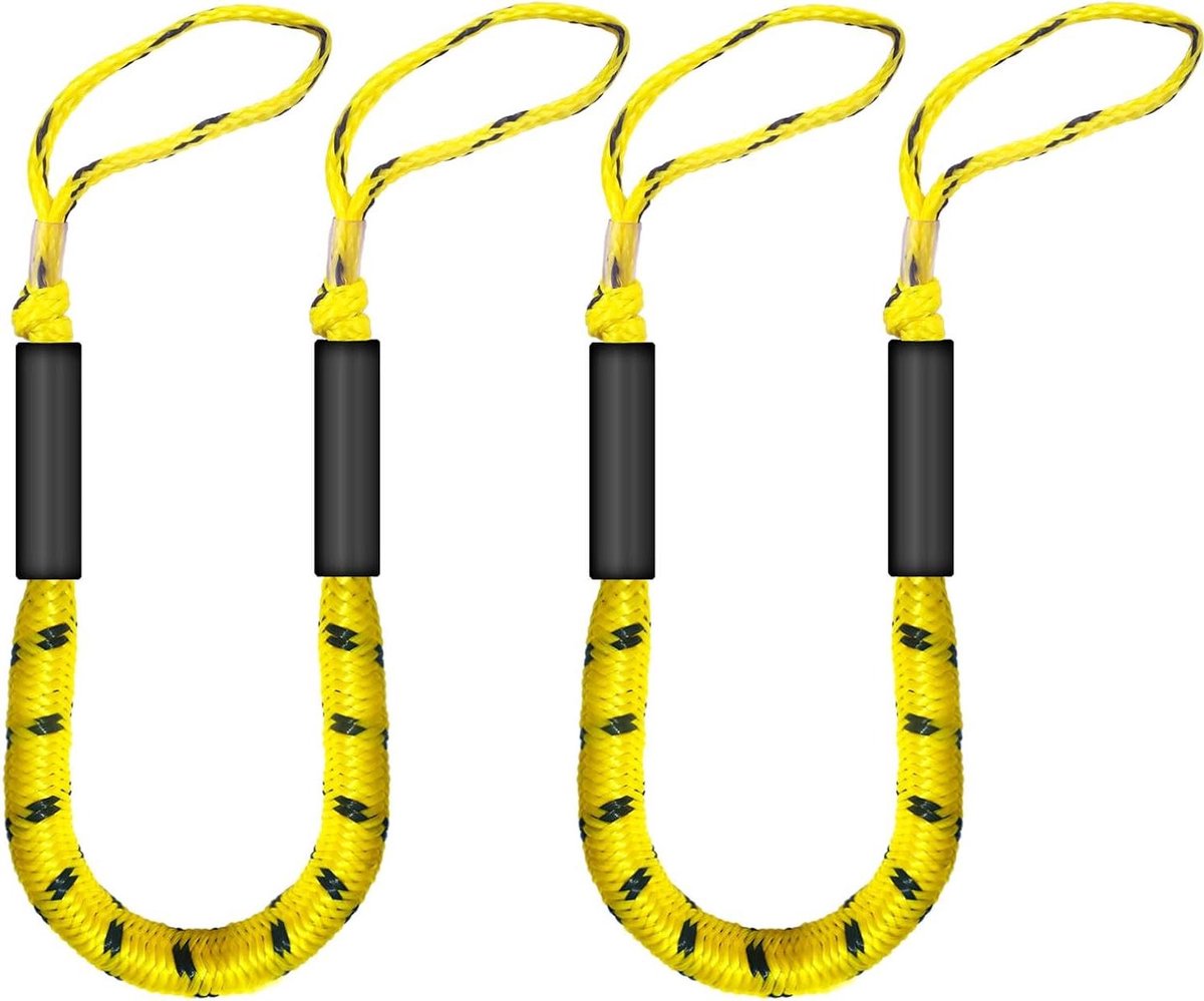 Bungee Dock Lijnen - Boot Touw - Veilig Aanleggen - Verstelbare Lussen - 4-5.5ft - Geel & Zwart