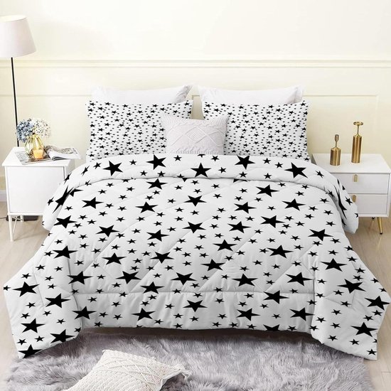 Dekbed zonder overtrek - Dekbed met sterrenpatroon - Slaapkamer inrichten - Huidvriendelijke microvezel - 200x200 cm - Zwart Wit
