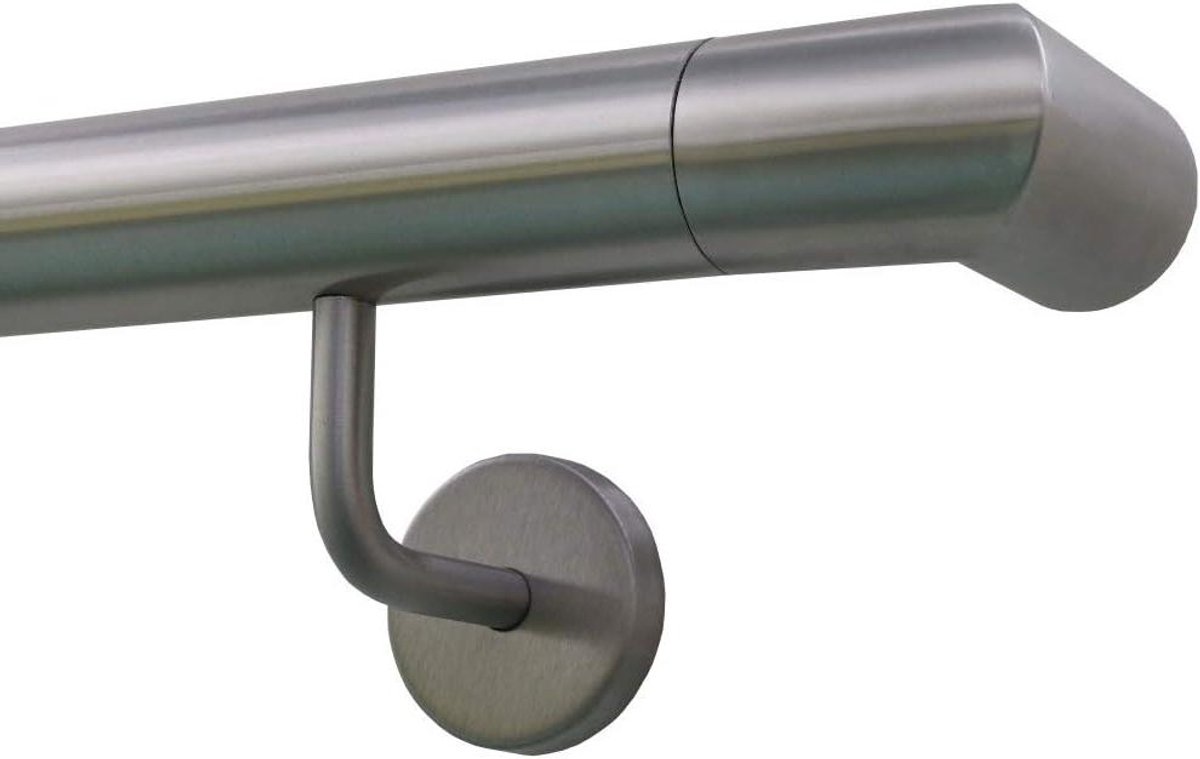 Roestvrijstalen Leuning - Trapleuning Wandleuning - Veilige Trappen Buiten - Schuine Hoekhouder - 60 cm - Zilver