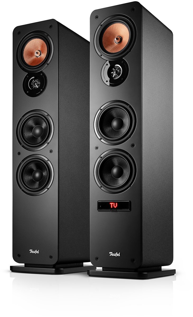 Teufel Ultima 40 AKTIV 3 - Actieve 3-weg vloerstaande luidsprekers (paar) met Bluetooth aptX, 260 W, basreflex, ingebouwde versterker, HDMI ARC CEC, USB-C - zwart