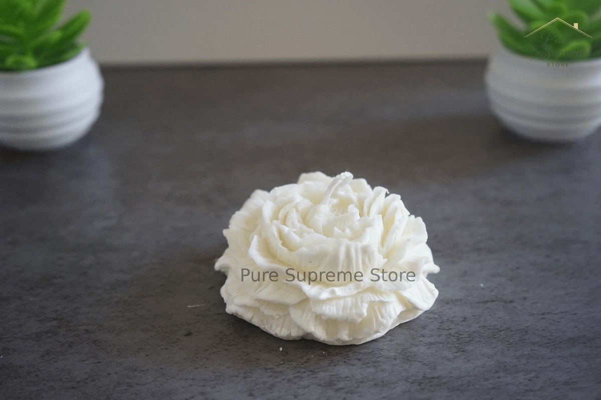Decoratie kaars Pioenroos wit | Handgemaakt
