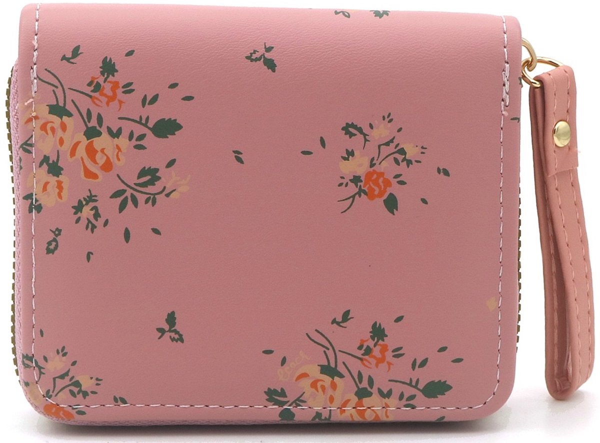 Portemonnee - PU - bloemen - roze - 11x9x2,5 cm