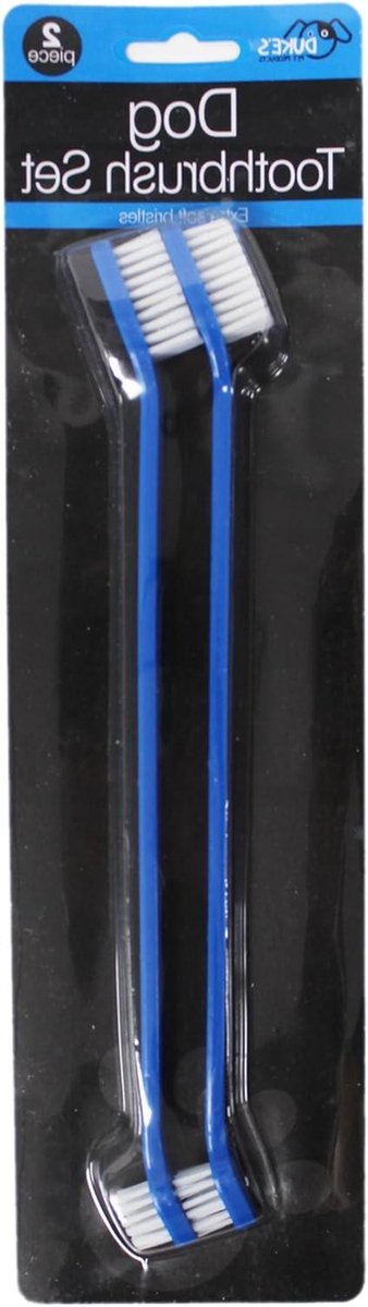 Hond Tandenborstel Set - Honden Poetsset - Huisdier Verzorging - Dubbele Kop - 21.5 cm - Diverse Kleuren