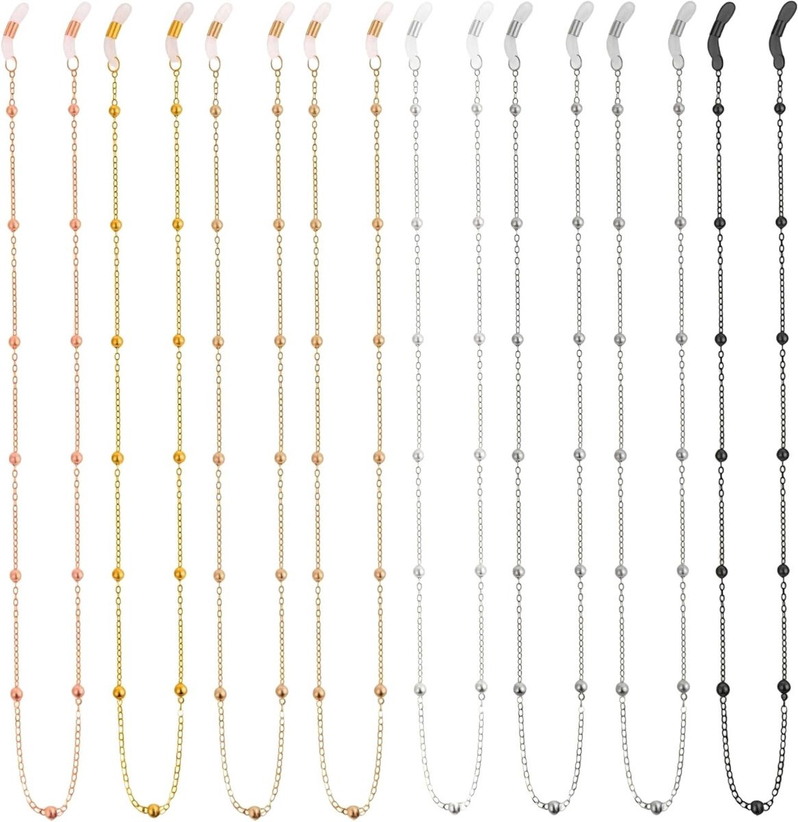 8 Stuks Kordel Lanyard voor Brillen en Zonnebrillen - Lange Anti-slip Ketting met Beads en Rvs Band voor Veilig Draagcomfort