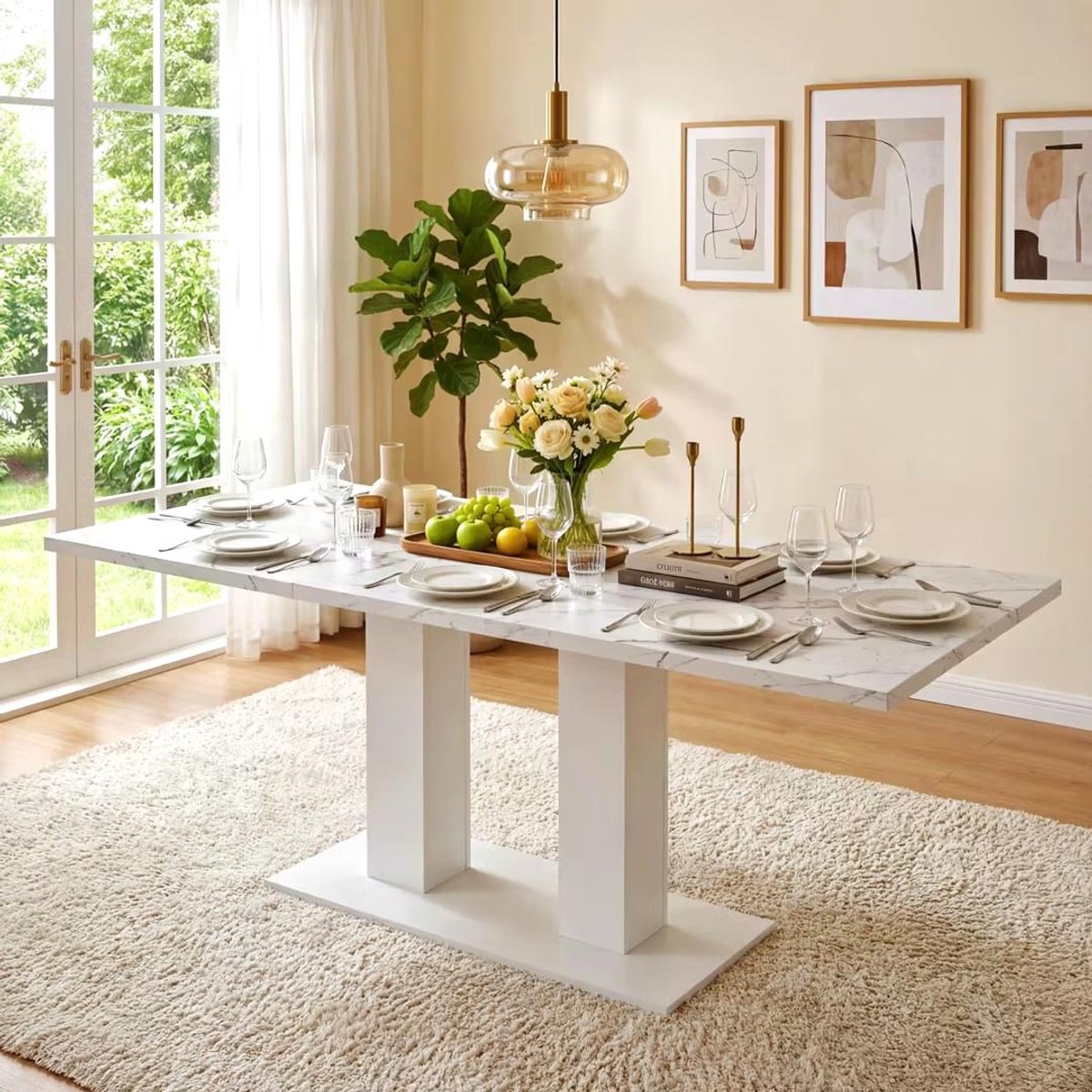 MIVRAY Eettafel - Uitschuifbaar Voor 4 Tot 8 Personen - Modern Voor Eetkamer En Keuken - MDF Wit - 140 Tot 180 x 70 Cm