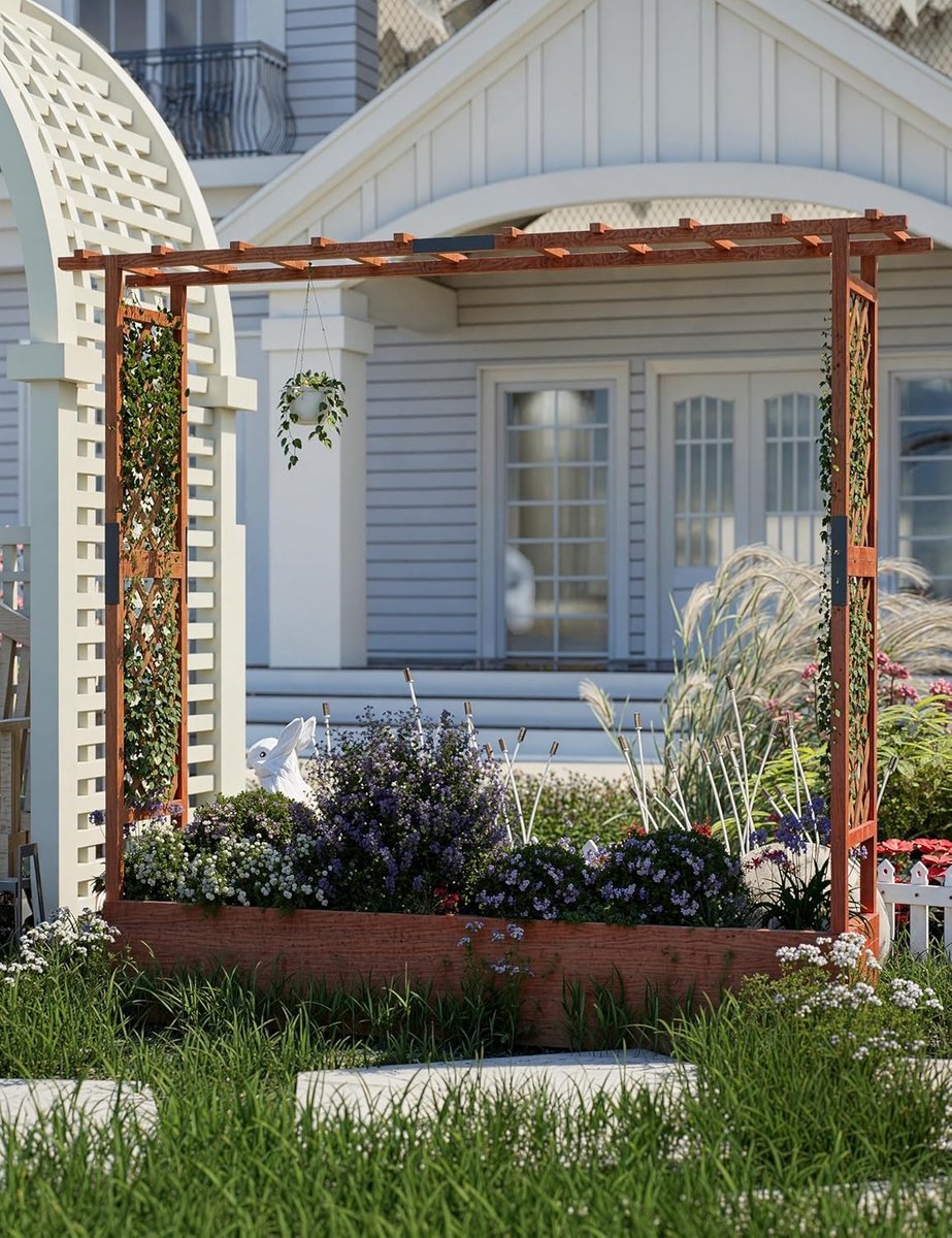 Tuinbak met latwerk - Houten verhoogde tuinbak - Buitenbak - 196 × 182 × 44 cm - Houtkleur