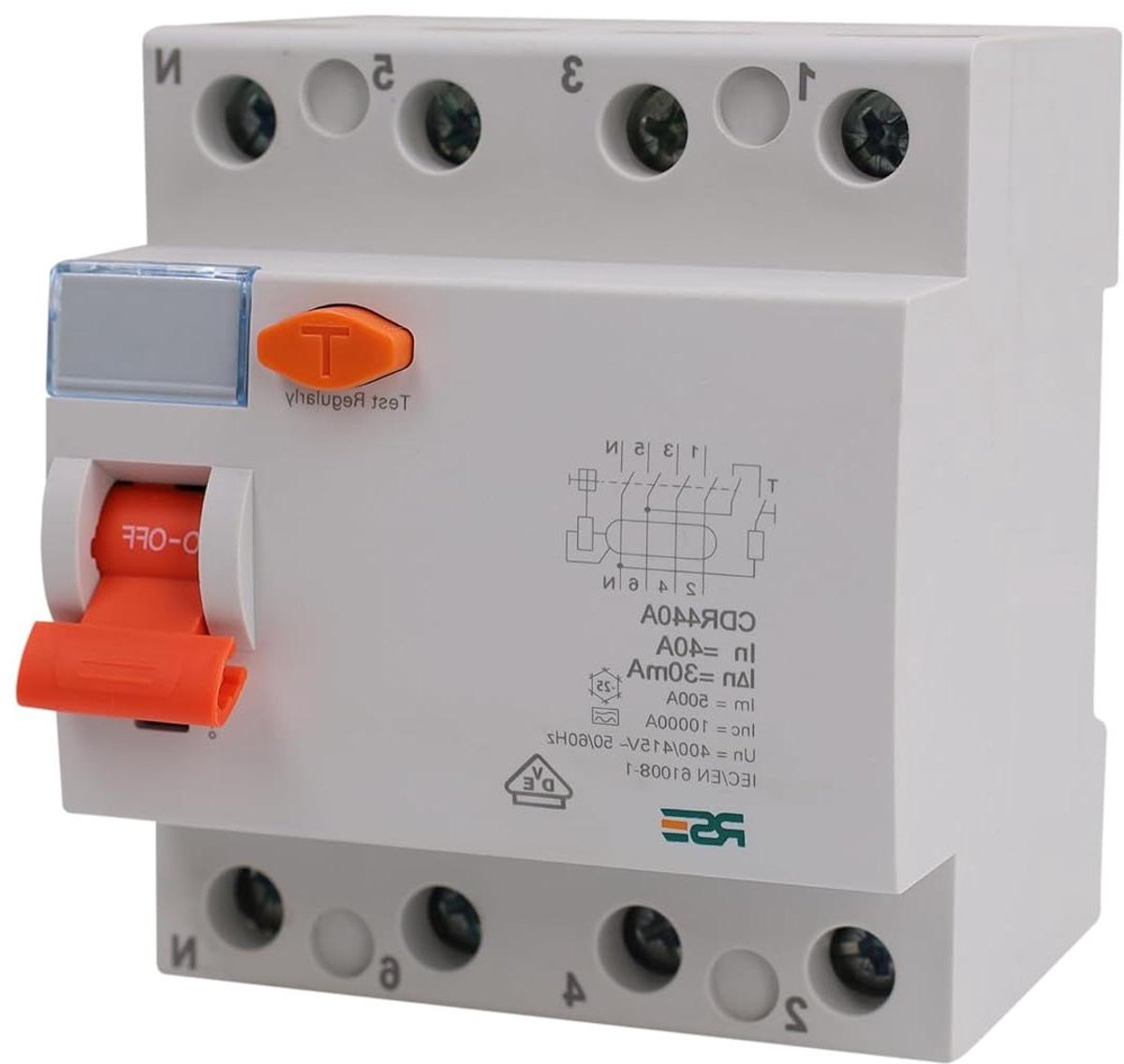 Aardlekschakelaar - FI Schakelaar Groep - Veiligheid Elektrische Installatie - Type A 30mA - 4 Polen - Grijs