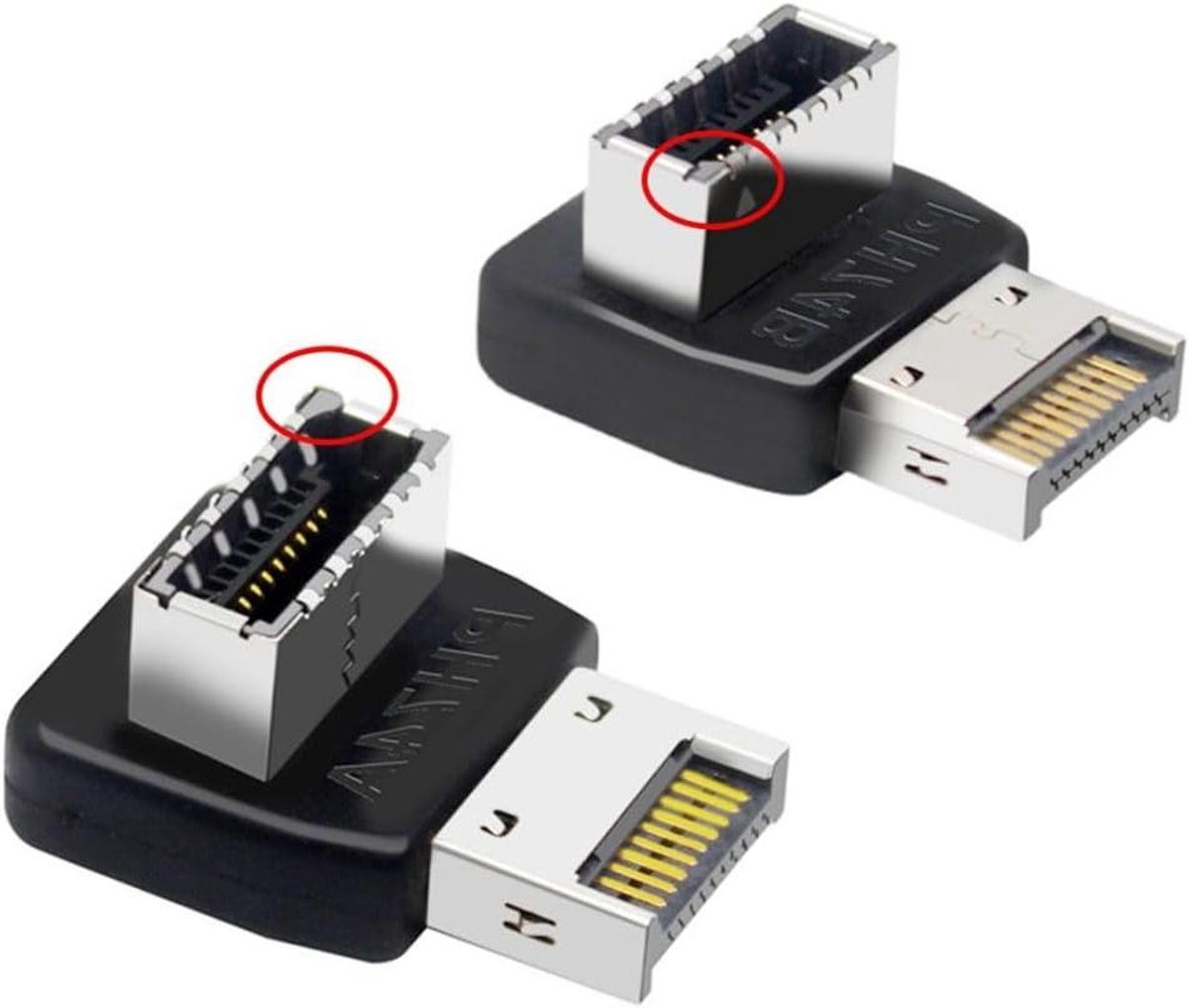 USB E Adapter - Moederbord Extensie - Computer Uitbreiding - Dubbele Hoek Hoek - 2 Stuks - Zwart