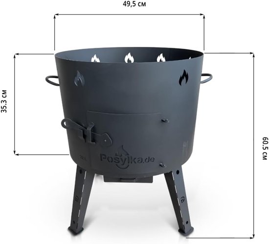 Utschak Kazan - Vuurkachel Gietijzer - Buiten Koken - Ronde Gietijzeren Pan - 12 Liter - Set 1 — afbeelding 4