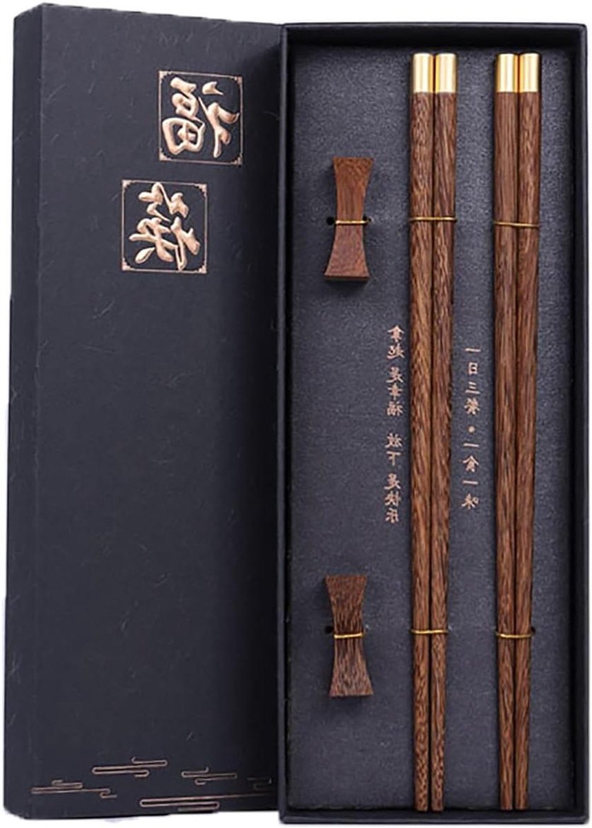 Eetstokjes Set - Sushi Stokjes - Aziatisch Eten - Natuurlijk Wengé Hout - 25 cm - Houtkleur