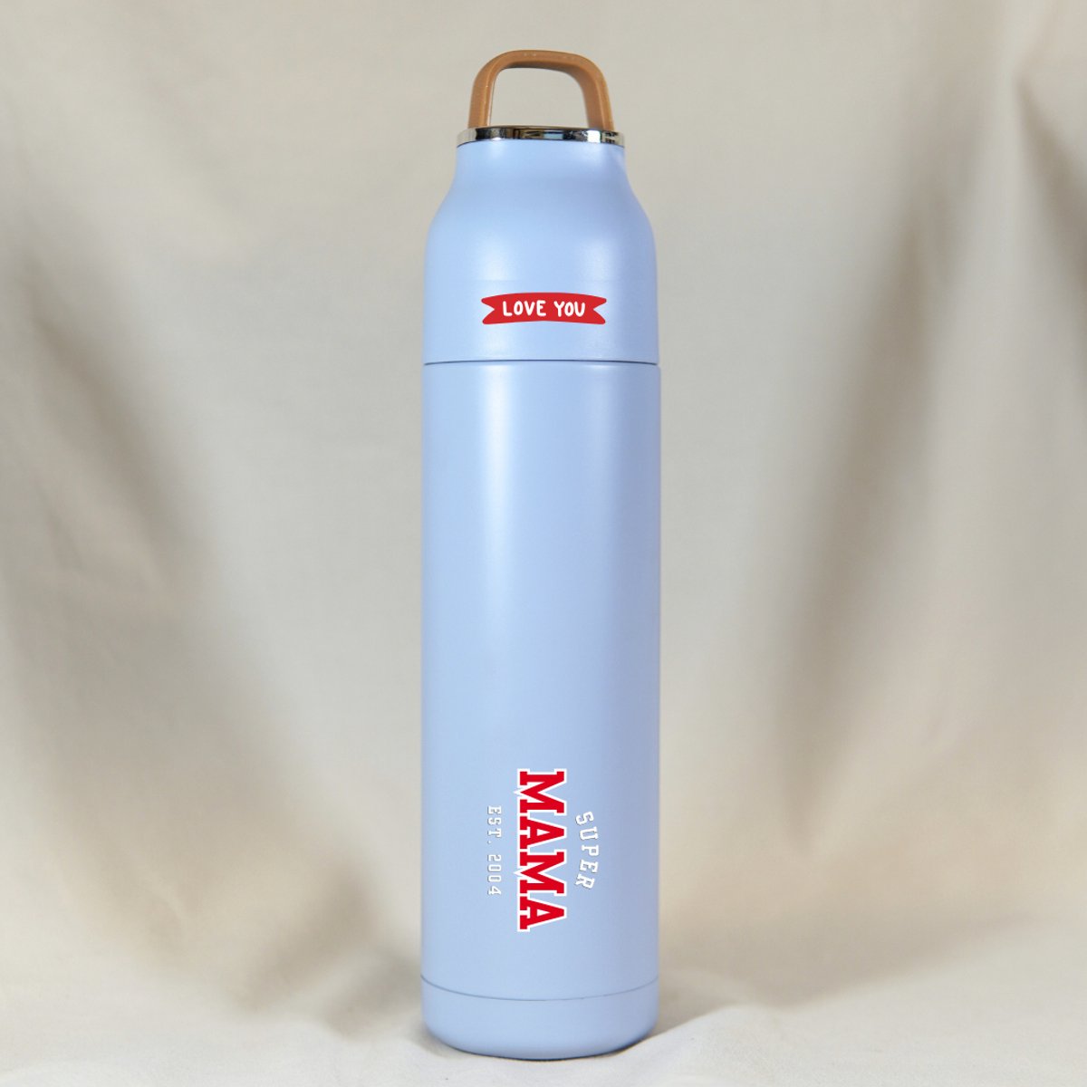 Gepersonaliseerd Cadeau voor Mama - Thermosfles met "Super Mama" - Blauw Thermosfles 500ml - Thermosbeker Koffie - Thermosbeker Travel Mug - Moederdag - Moederdag Cadeautje - Moederdag Cadeau