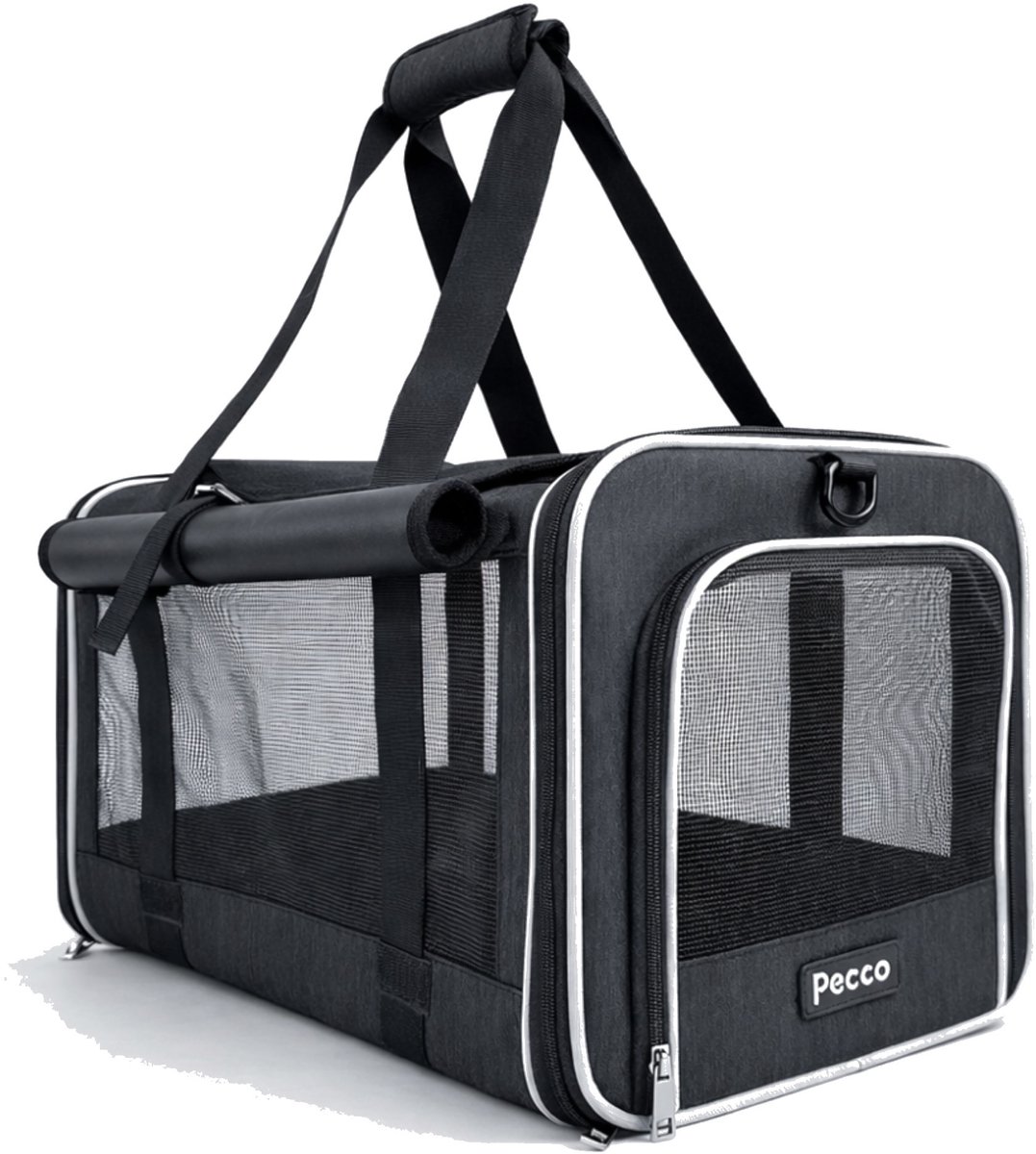 Pecco luxe draagtas voor hond en kat tot 9 kg - Zwart - 48x30x30 cm