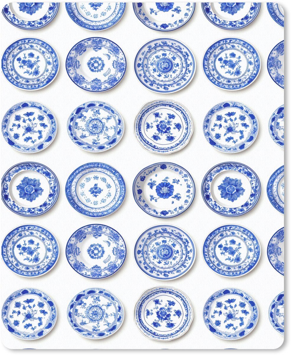 Muismat 12x16 cm - Mousepad Borden - Bloemen - Patroon - Blauw - Muismatten