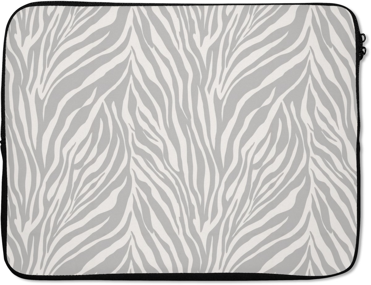 Laptophoes 15.6 inch - Zebra - Motief - Grijs - Laptop sleeve - Binnenmaat 37x26 cm - Zwarte achterkant