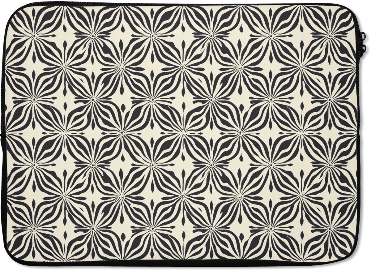 Laptophoes 14 inch - Grafisch - Patroon - Zwart - Laptop sleeve - Binnenmaat 33x23 cm - Zwarte achterkant