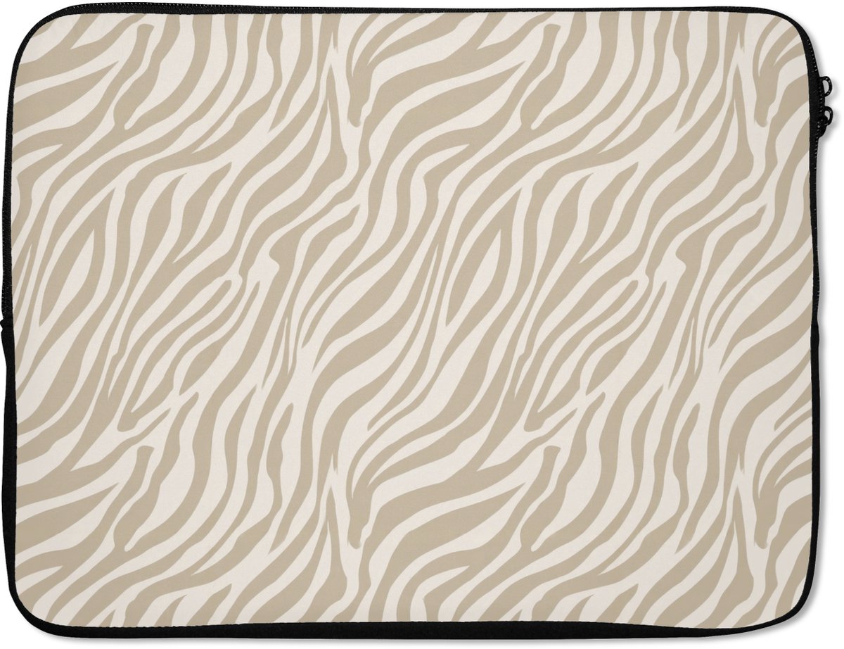 Laptophoes 17 inch - Zebra - Patroon - Beige - Laptop sleeve - Binnenmaat 41x28 cm - Zwarte achterkant