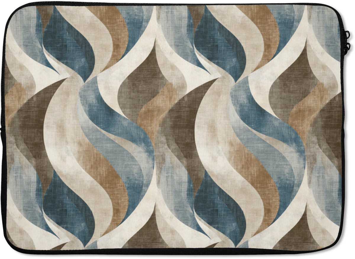 Laptophoes 14 inch - Abstract - Golven - Kleurrijk - Laptop sleeve - Binnenmaat 33x23 cm - Zwarte achterkant