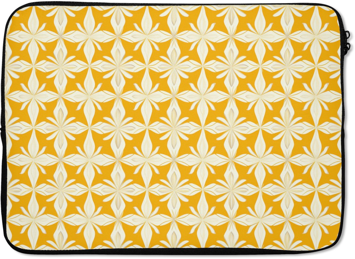 Laptophoes 13 inch - Patroon - Retro - Geel - Laptop sleeve - Binnenmaat 32x22,5 cm - Zwarte achterkant