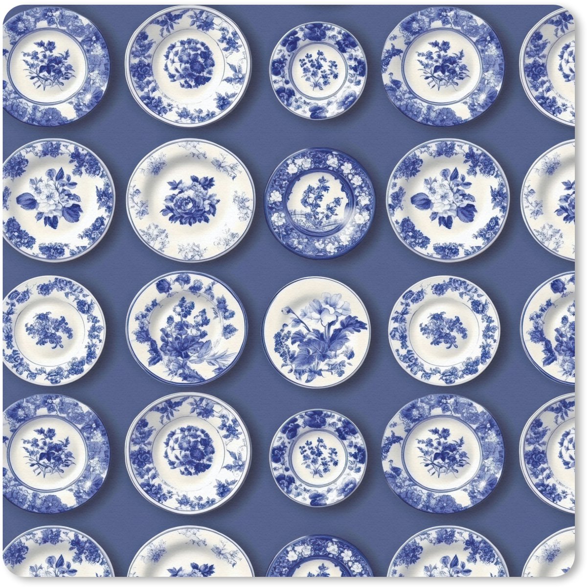 Muismat 30x30 cm - Mousepad Borden - Floraal - Blauw - Muismatten