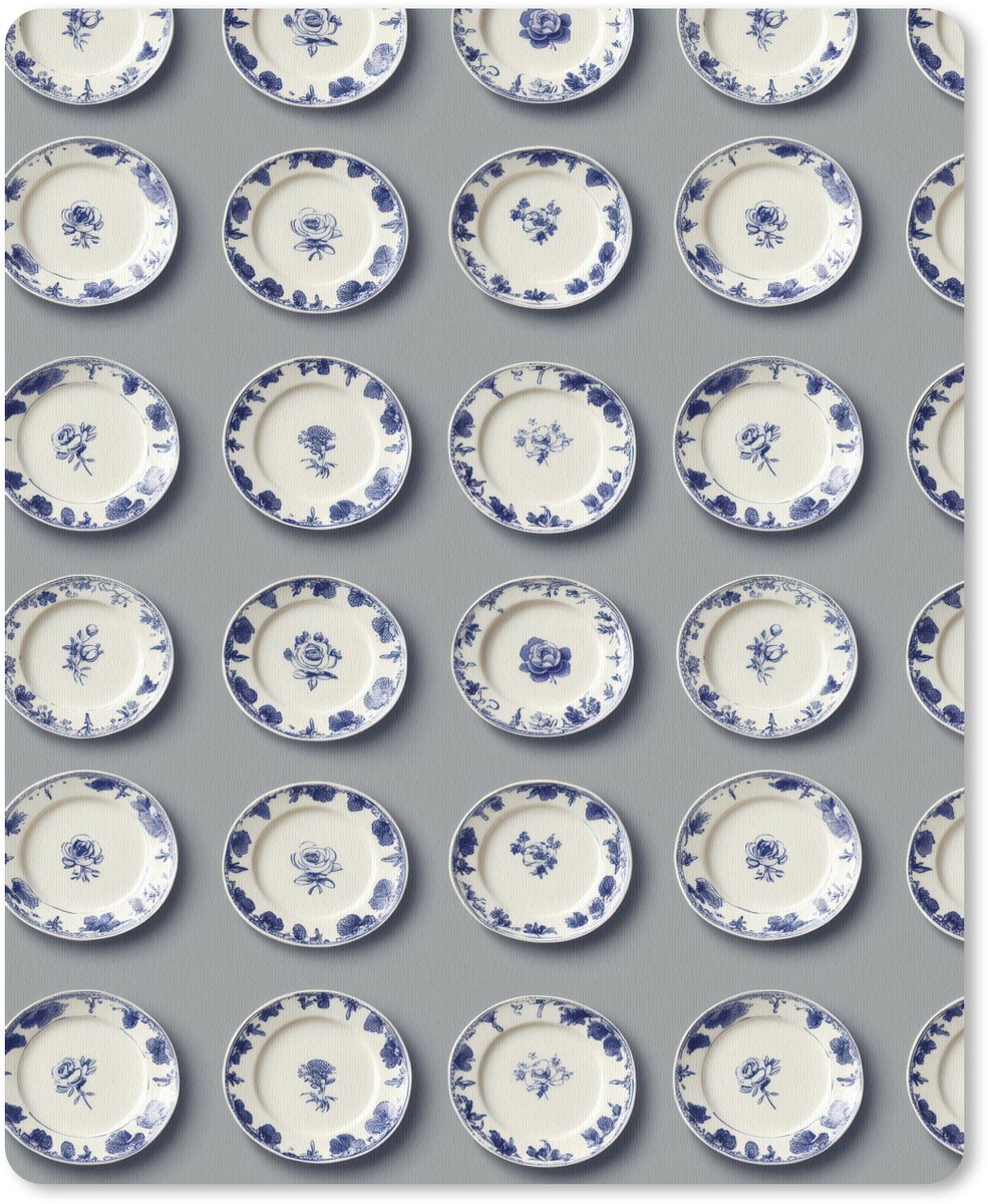 Muismat 12x16 cm - Mousepad Borden - Bloemen - Blauw - Wit - Muismatten