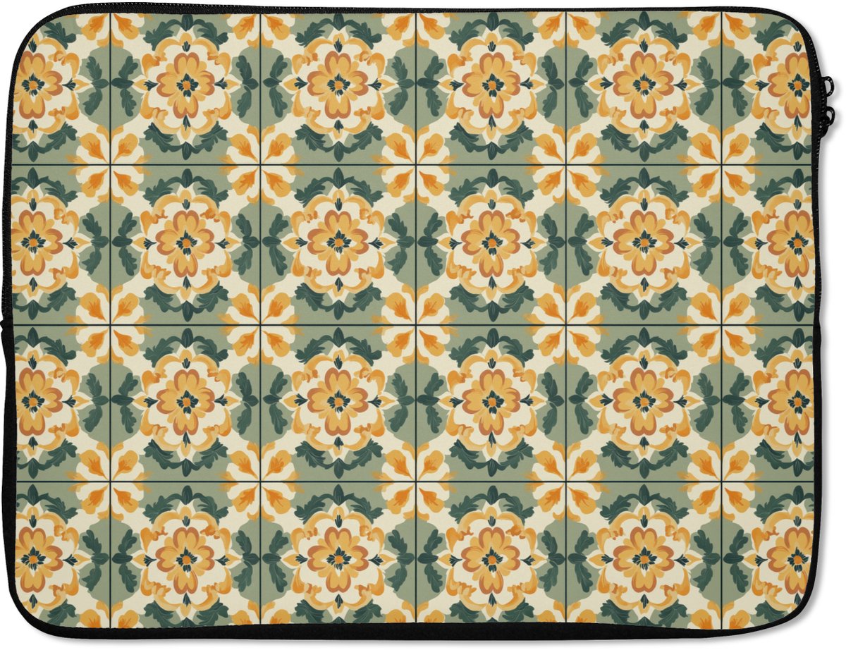 Laptophoes 17 inch - Keramiek - Verweerd - Kleurrijk - Laptop sleeve - Binnenmaat 41x28 cm - Zwarte achterkant