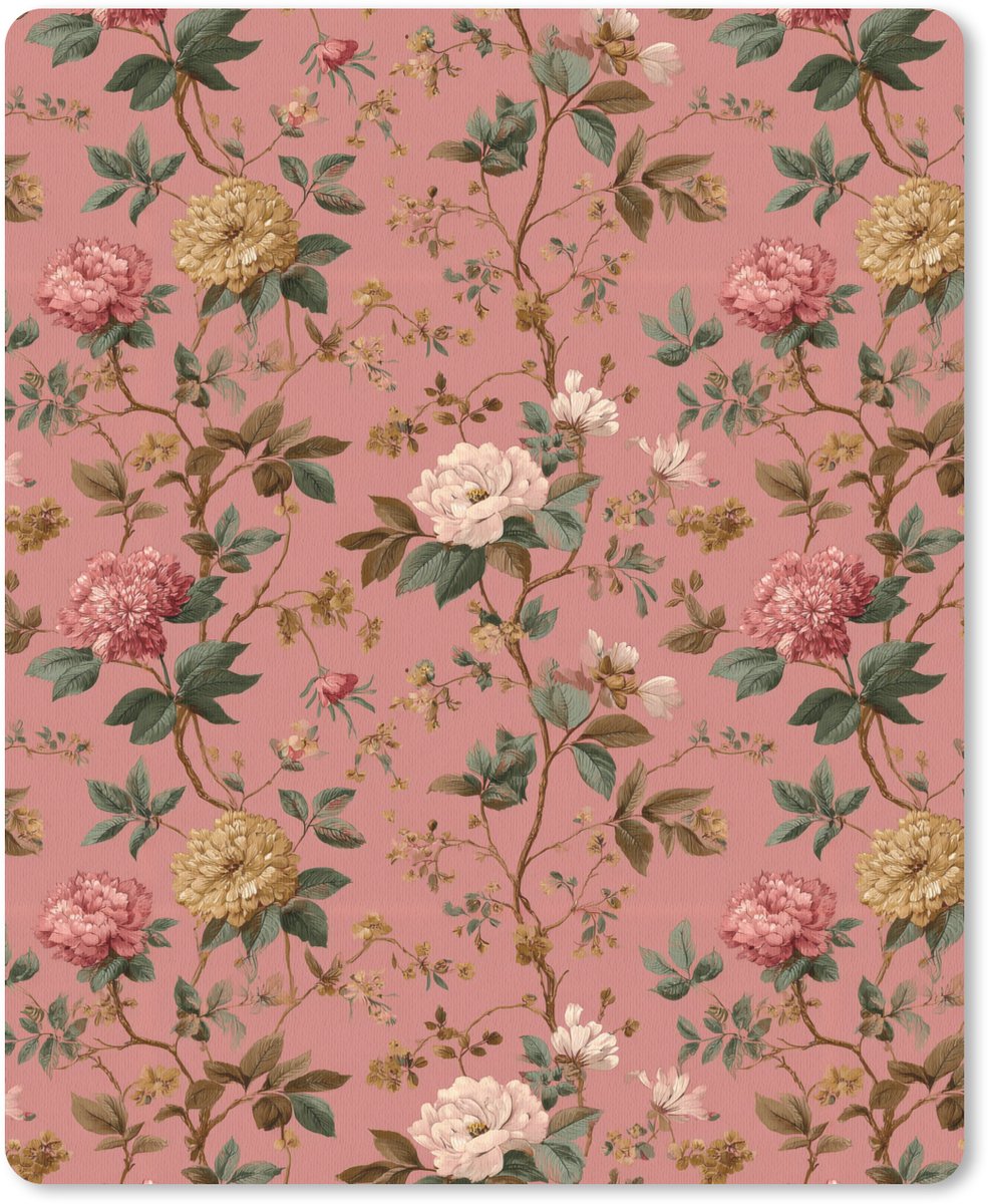 Muismat 12x16 cm - Mousepad Klassiek - Botanisch - Roze - Muismatten