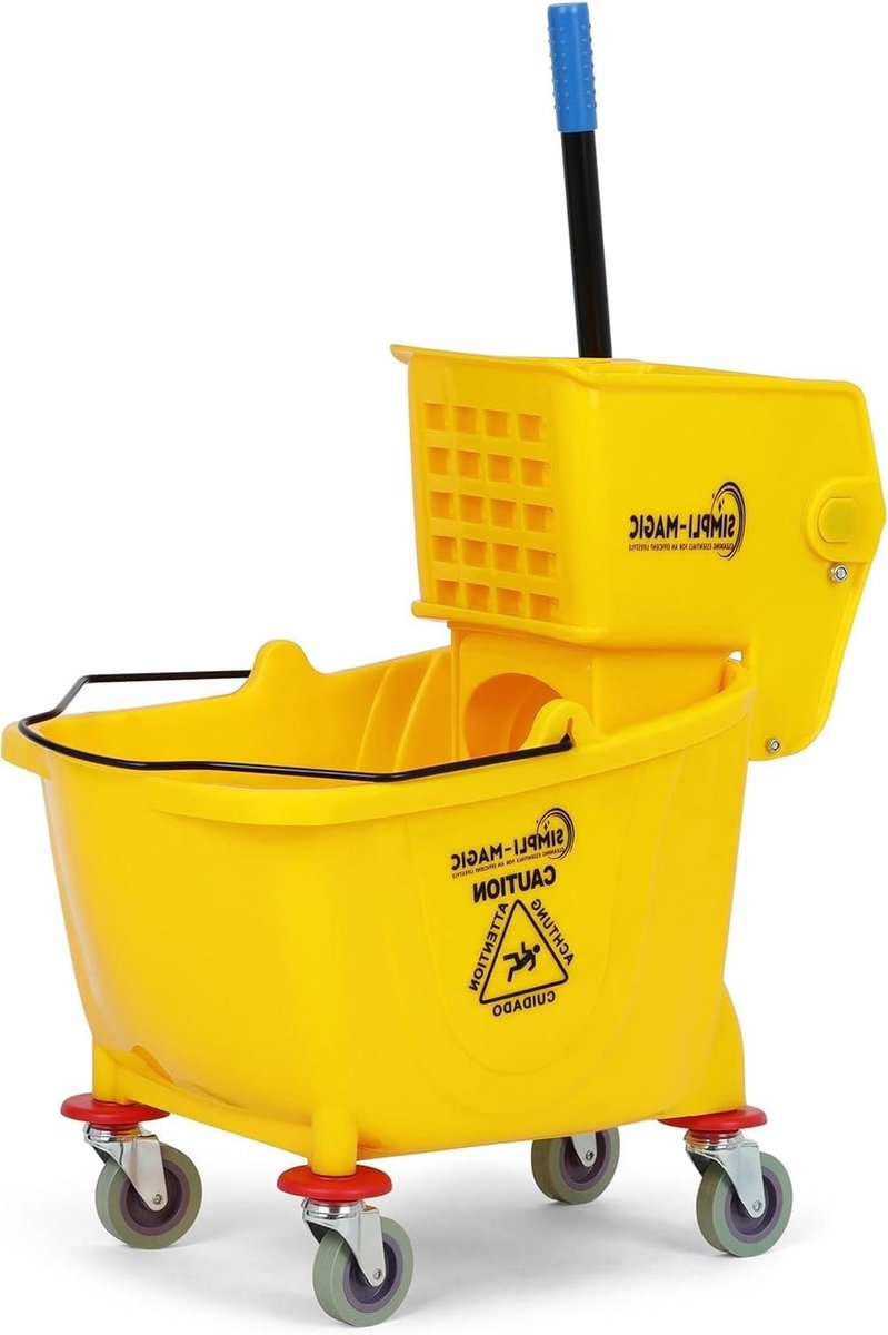 Dweilmop Emmer op Wielen - 26 Liter Geel voor Commercieel Gebruik