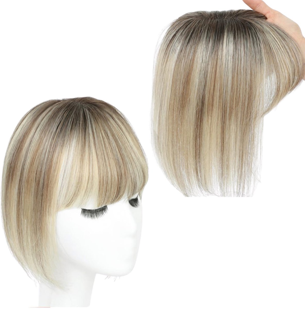 Topmelon Clip-in Haartopje met Pony - 27cm Synthetisch Haarwerk voor Pruiken Dames - Kort Haar Wig Volumizer Geel