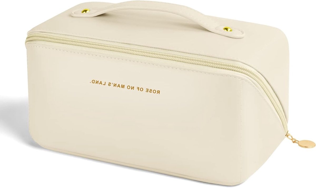 Reis Make-up Tas van PU Leer - Draagbare Cosmetica Organizer met Grote Capaciteit en Waterdichte Toilettas voor Toiletten en Make-up Accessoires - Wit