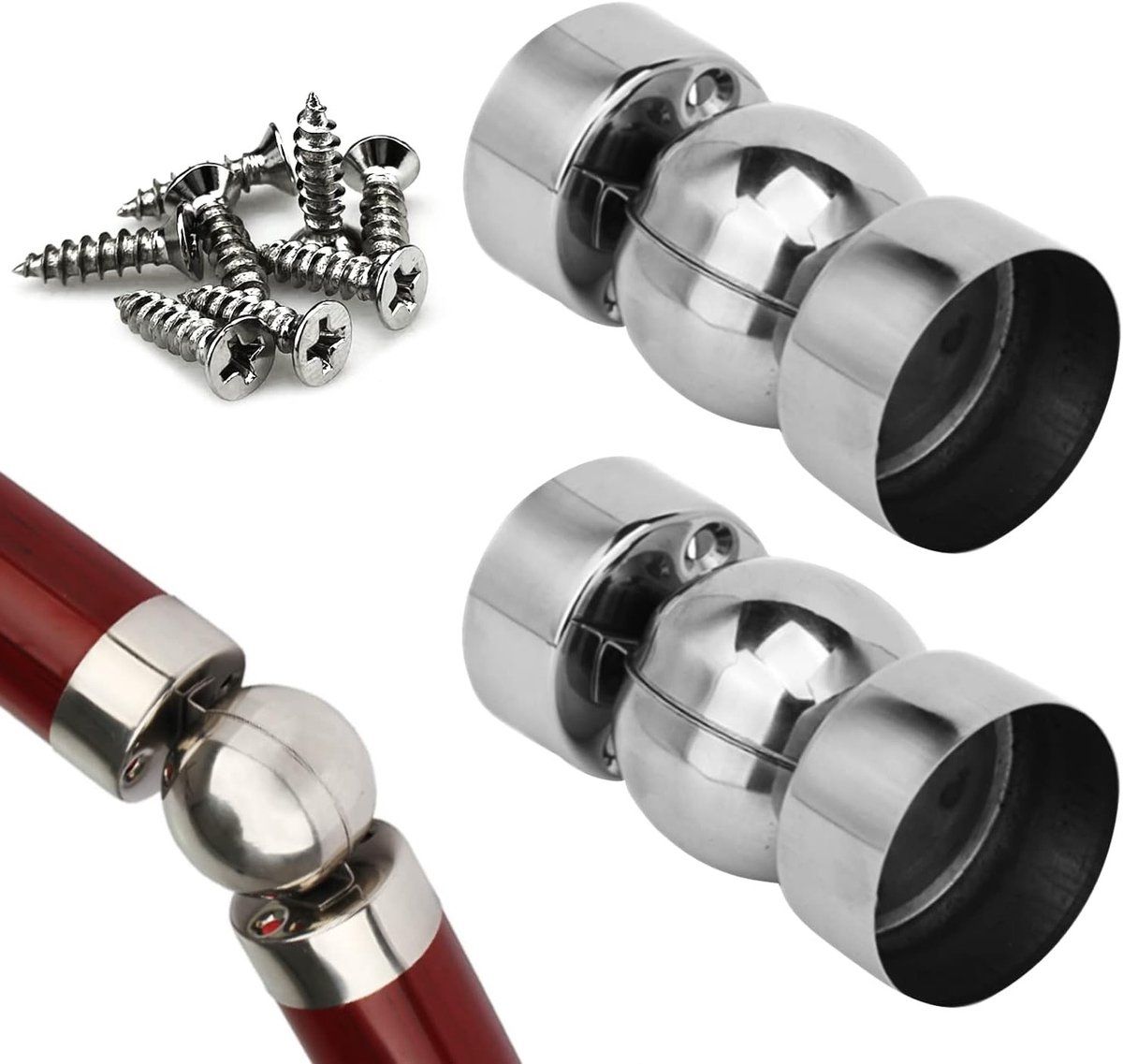 2 Stuks 45mm RVS Buiskoppelingen Ultra Dun 0.4mm, Universele Trapleuning Accessoires met 8 Schroeven voor Stevige Bevestiging
