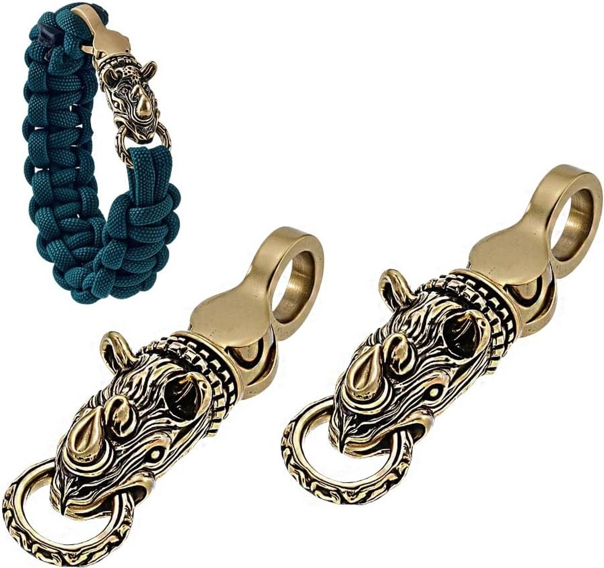 2 Stuks Messing Paracord Kralen met Neushoornkop - Sluitingen voor Armbanden, Spacer Kralen voor EDC en DIY Paracord Creaties in Antiek Brons 5.9 x