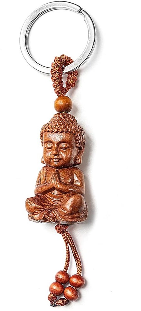 Golden crown - Boeddha sleutelhanger - Geluksbrenger - Houten - Driedimensionale gravure - Boeddhistische talisman - Perfect voor autoaccessoires - Ma