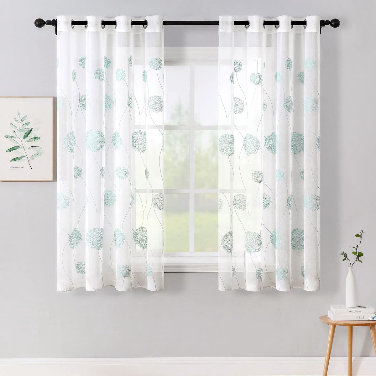 SPHProducts - Transparante gordijnen - Flora-ontwerp - Raambekleding voor woonkamer - 55 x 57 inch - Semi-voile gordijnen - Geschikt voor slaapkamer