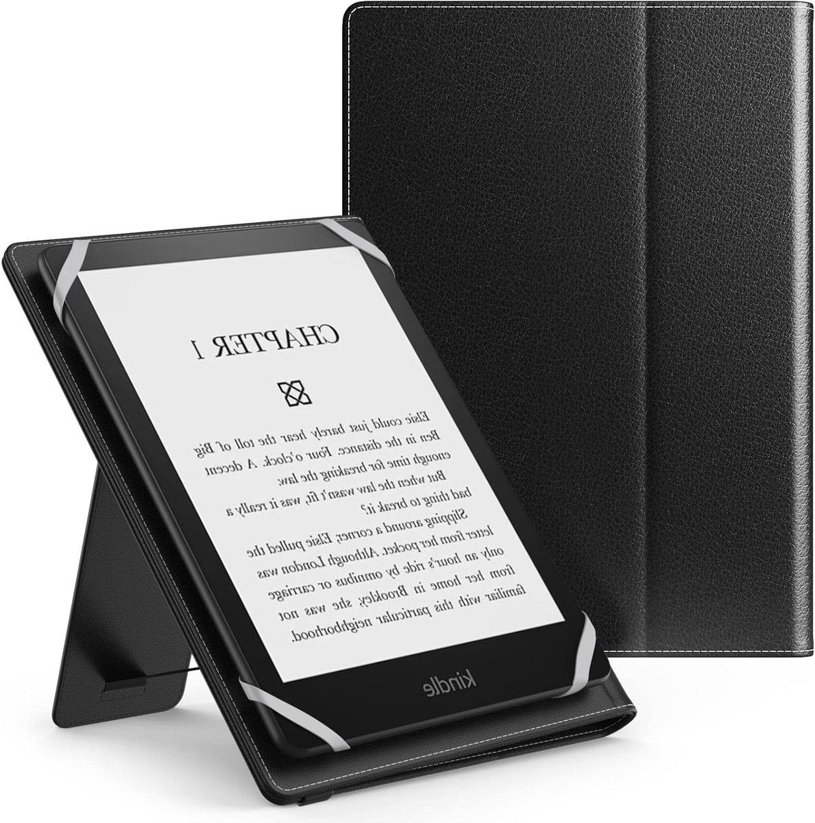 Universele E-reader Hoes voor 6" en 7" Kindle en Kobo - Lichtgewicht PU Leer, Met Handstrap en Kickstand, Zwart