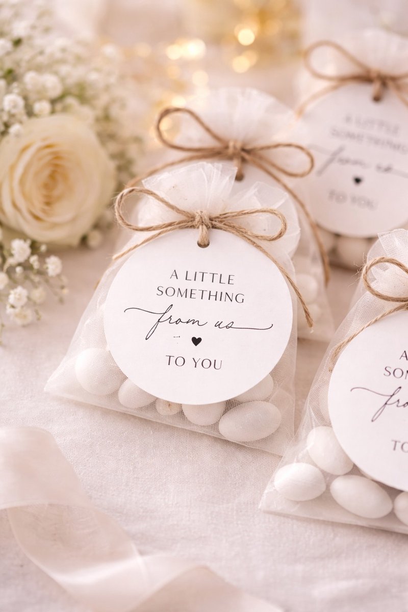 Labels huwelijksbedankjes - 25 stuks - 4.5 cm - Bedanklabels bruiloft - Cadeaulabels wedding favors - A little something from us to you