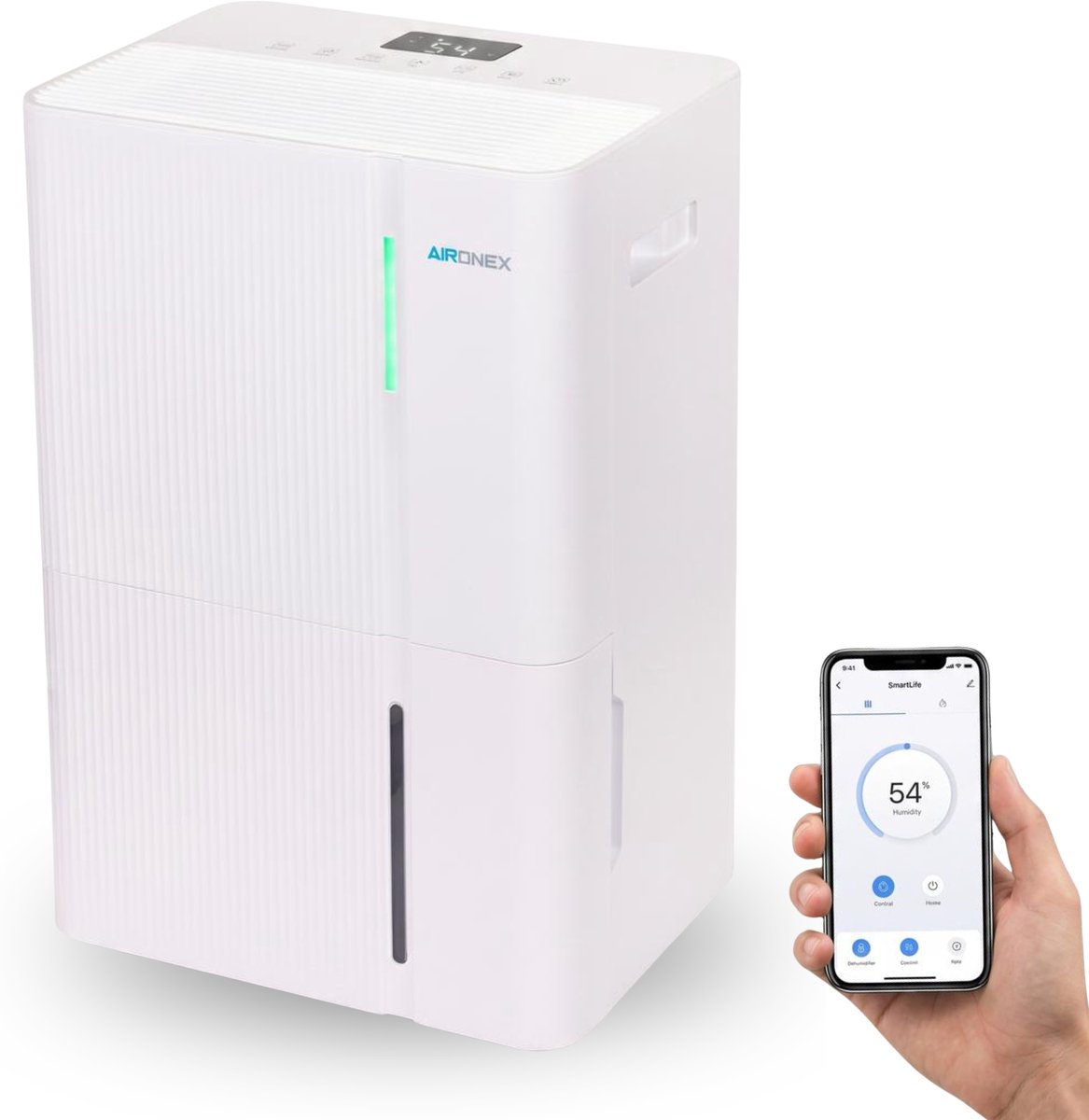 Luchtontvochtiger Aironex - Ontvochtigt 30 liter per dag - Extreem Stil Geschikt voor woonkamer, slaapkamer en badkamer - Vochtvreter - Luchtontvochtiger en Luchtreiniger - Luchtontvochtiger slaapkamer - Wit - Dehumidifier