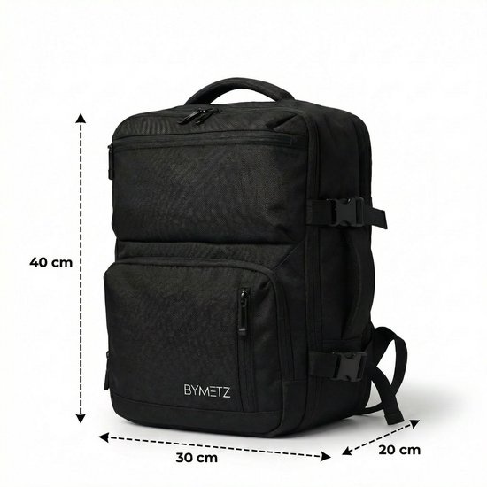 ByMetz 40x30x20 Handbagage Rugzak - Underseater - Laptopvak 15,6 - Zwart