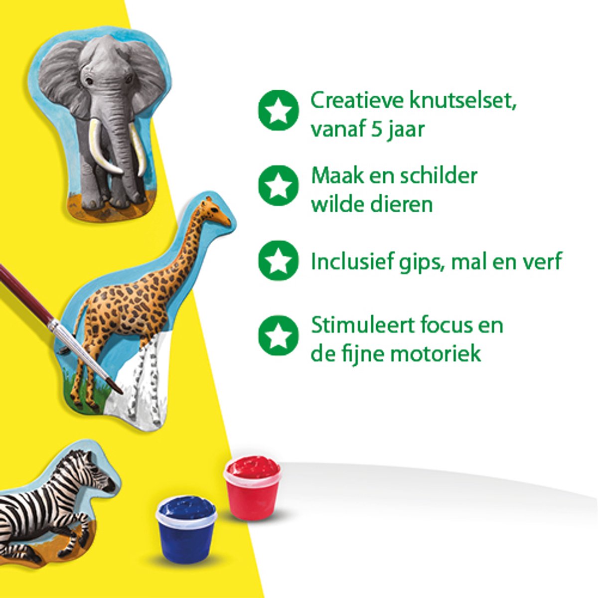 SES Creative - Gieten en Schilderen - Dieren - gips gieten - maak een giraffe, gorilla, panda en meer - met vormpjes, gips, verf en penseel — afbeelding 3
