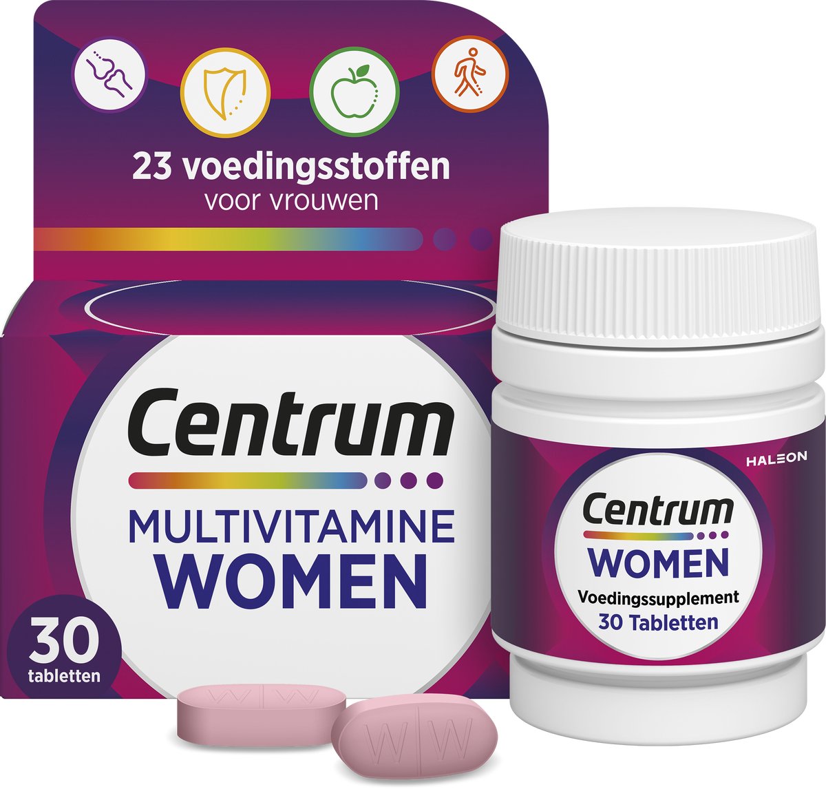 Centrum Women - Multivitaminen - 13 Vitaminen & 10 Mineralen - Tabletten - Energie, Weerstand, Hormonale regulatie, Haren - Bevat Vitamine B6, B12, C, Ijzer en Zink - 30 stuks