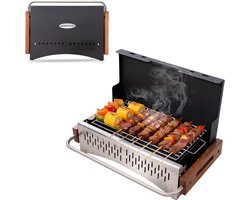 Homavo opvouwbare houtskoolgrill, 38,15 x 20,95 cm, compacte houtskoolbarbecue voor buiten, geschikt voor kamperen, picknicken en tuin, voor 1-4 personen.