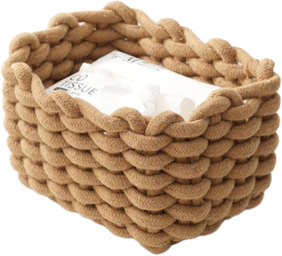 JeiibrZui - Katoenen Touw Opbergmand - Medium - 1 Stuk - Bruin - Handgemaakt - Voor Badkamer, Kinderkamer En Woonkamer Organisatie